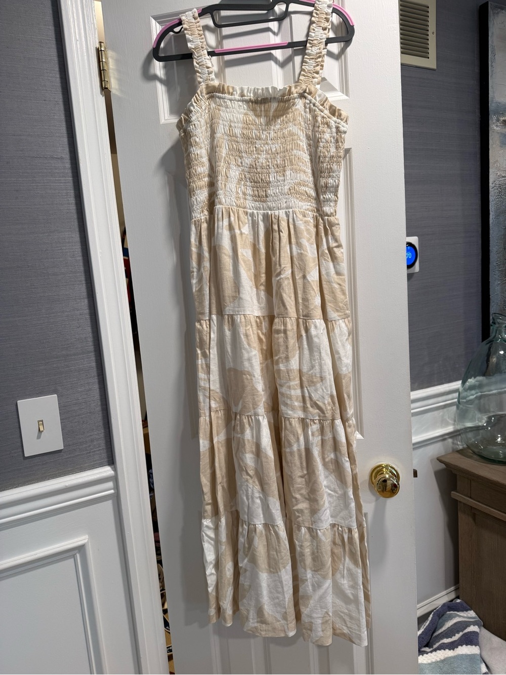 GAP Cream & Beige Tiered Maxi Dress with Smocked Bodice